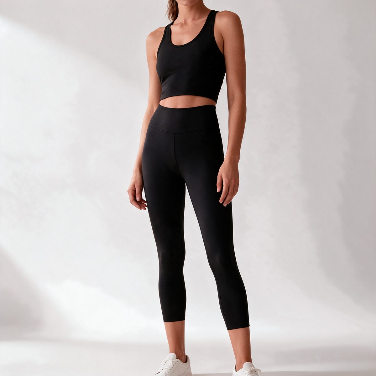 Natural Midi Pants in Black — three-quarter view