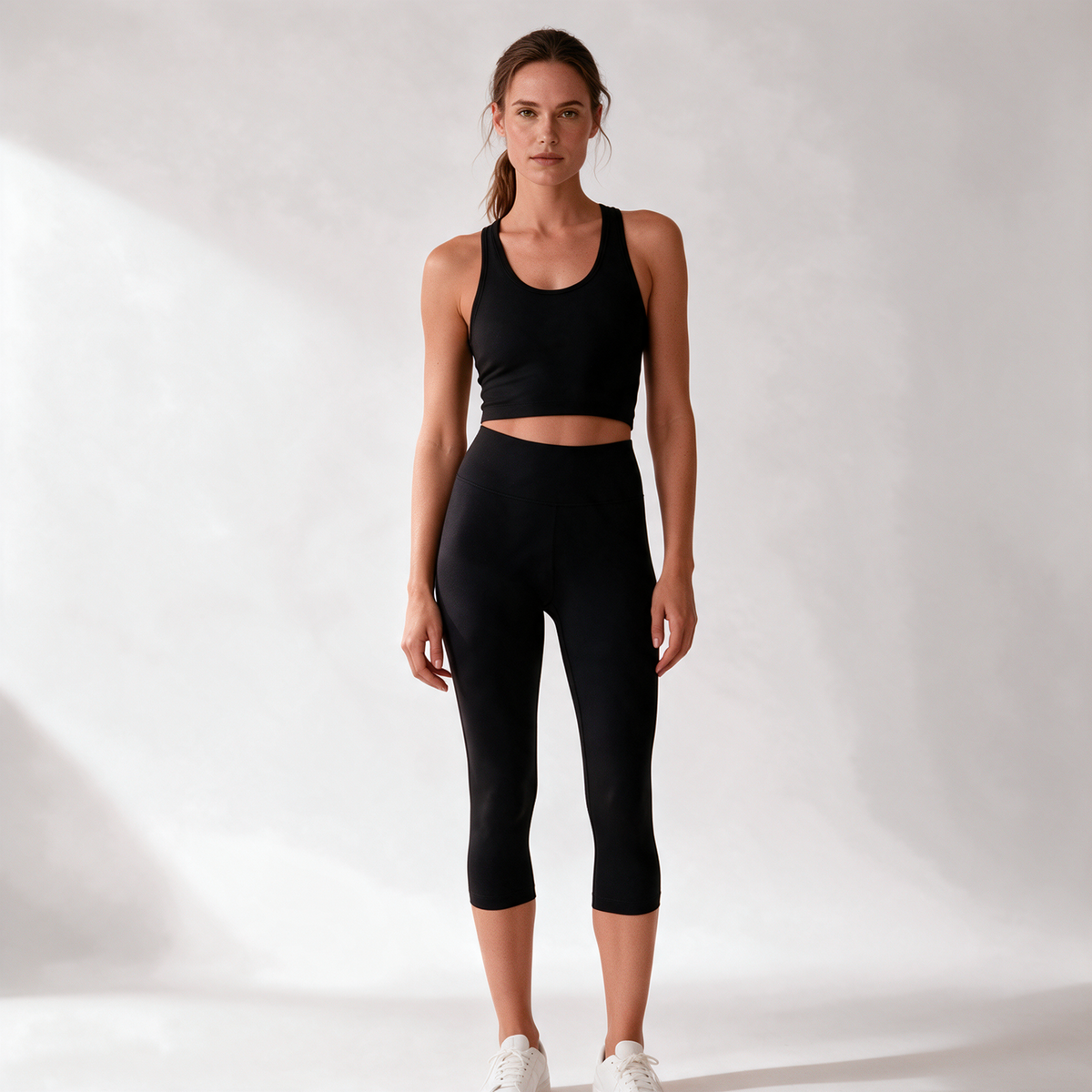 Natural Midi Pants in Black — waistband and midi hem detail
