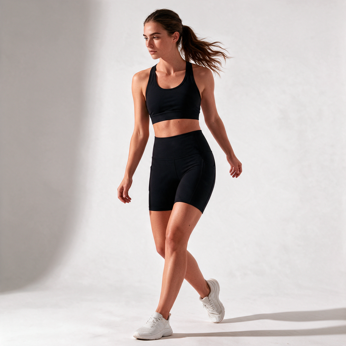 Organic Stretch Biker Shorts with Pockets in Black — movement