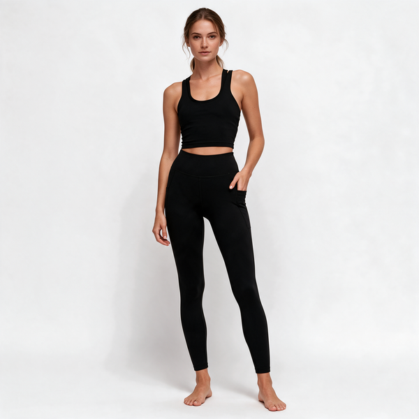 Natural Performance Pocket Leggings in Black — hero front view