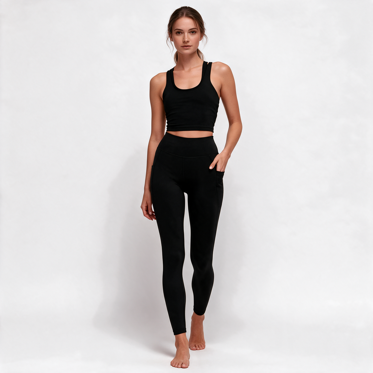 Natural Performance Pocket Leggings in Black — ankle-length pocket detail