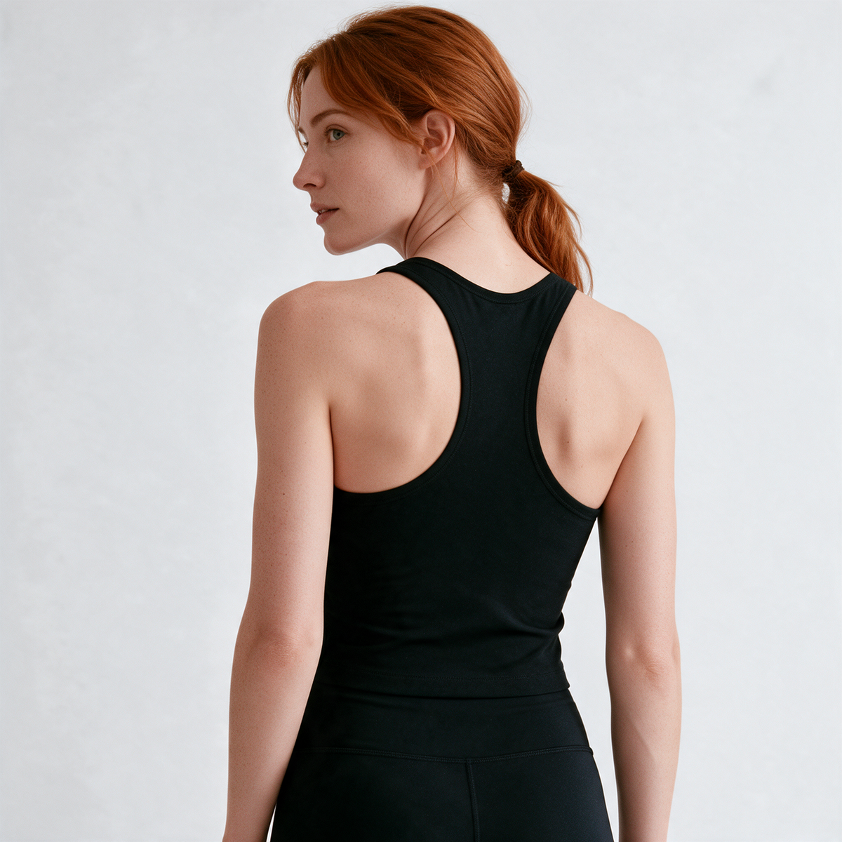 Natural Crop Racer Tank in Black — racerback