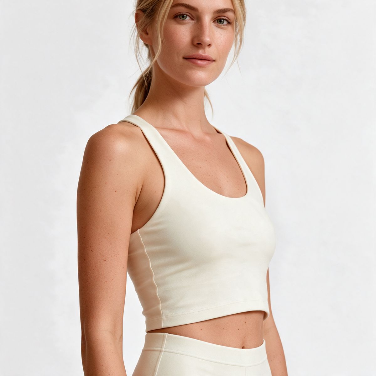 Natural Crop Racer Tank in Cream — view 3
