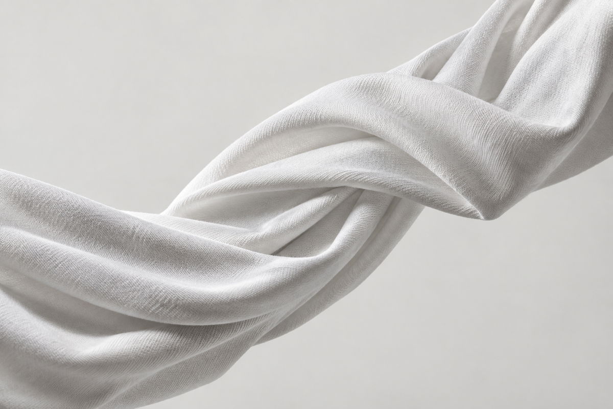 Sculptural white fabric — M.A.N.A campaign artwork