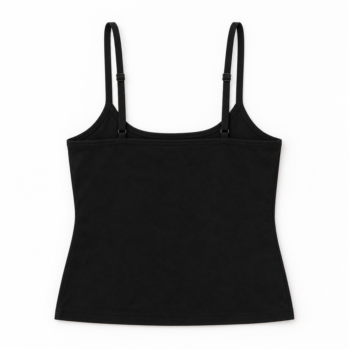 Natural Camisole with Bra in Black — square back flat lay with rear adjusters
