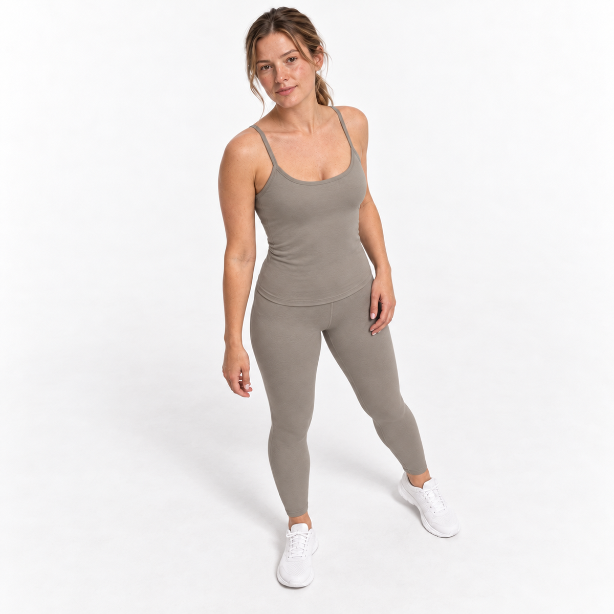 Natural Camisole with Bra in Pebble — elevated three-quarter angle
