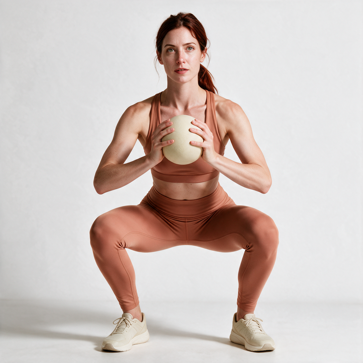 Natural Performance Full Length Leggings in Light Orange — medicine-ball squat