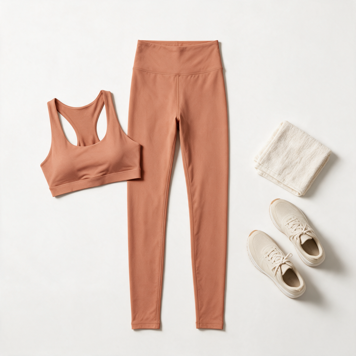 Natural Performance Full Length Leggings in Light Orange — matching set flat lay