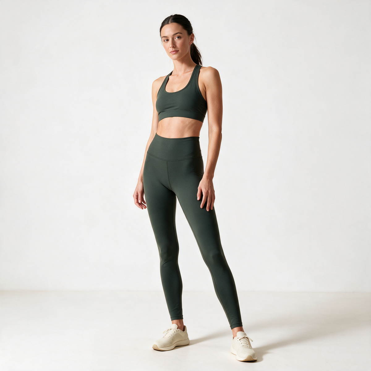 Natural Performance Full Length Leggings in Olive Green — front hero