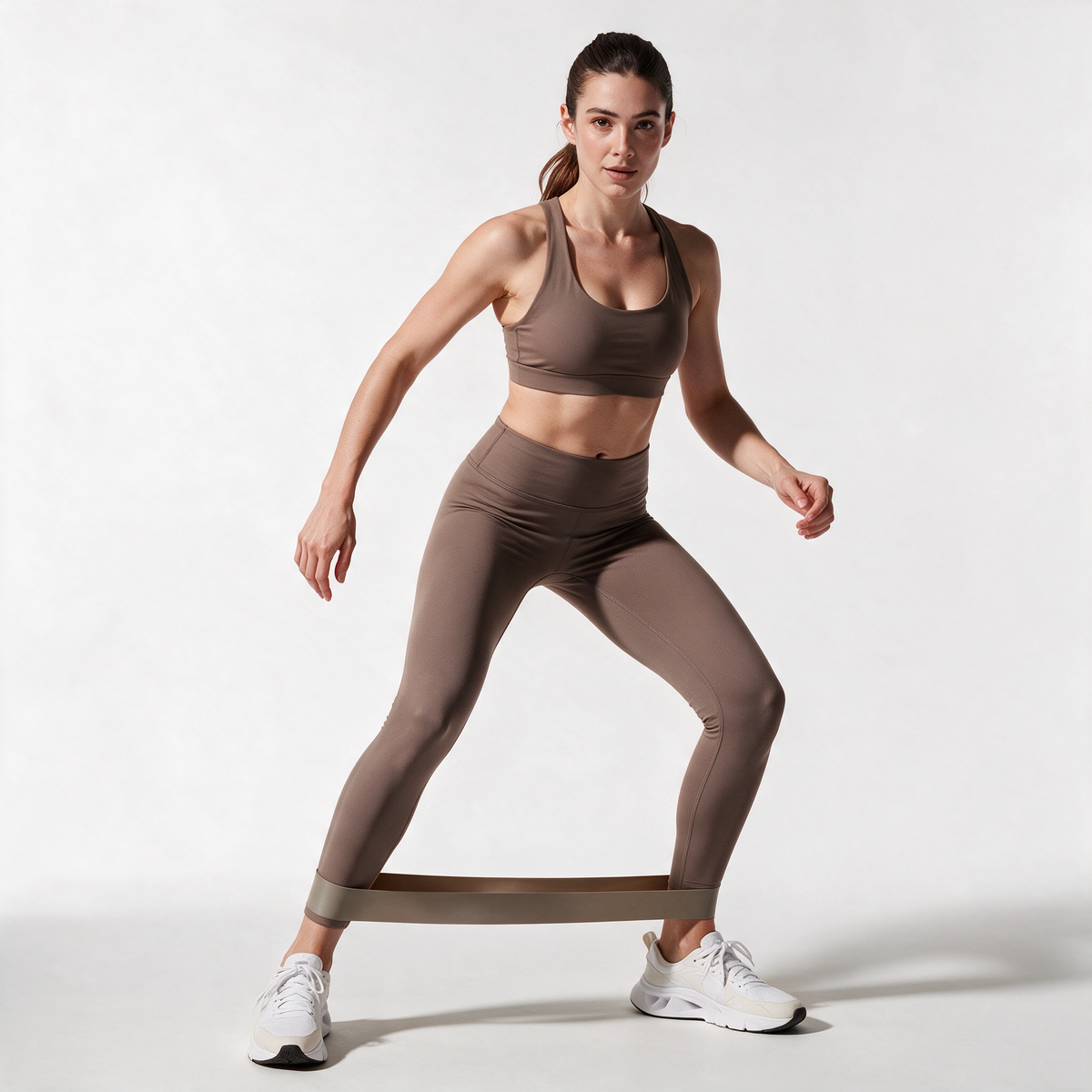Natural Performance Full Length Leggings in Pebble — resistance-band step