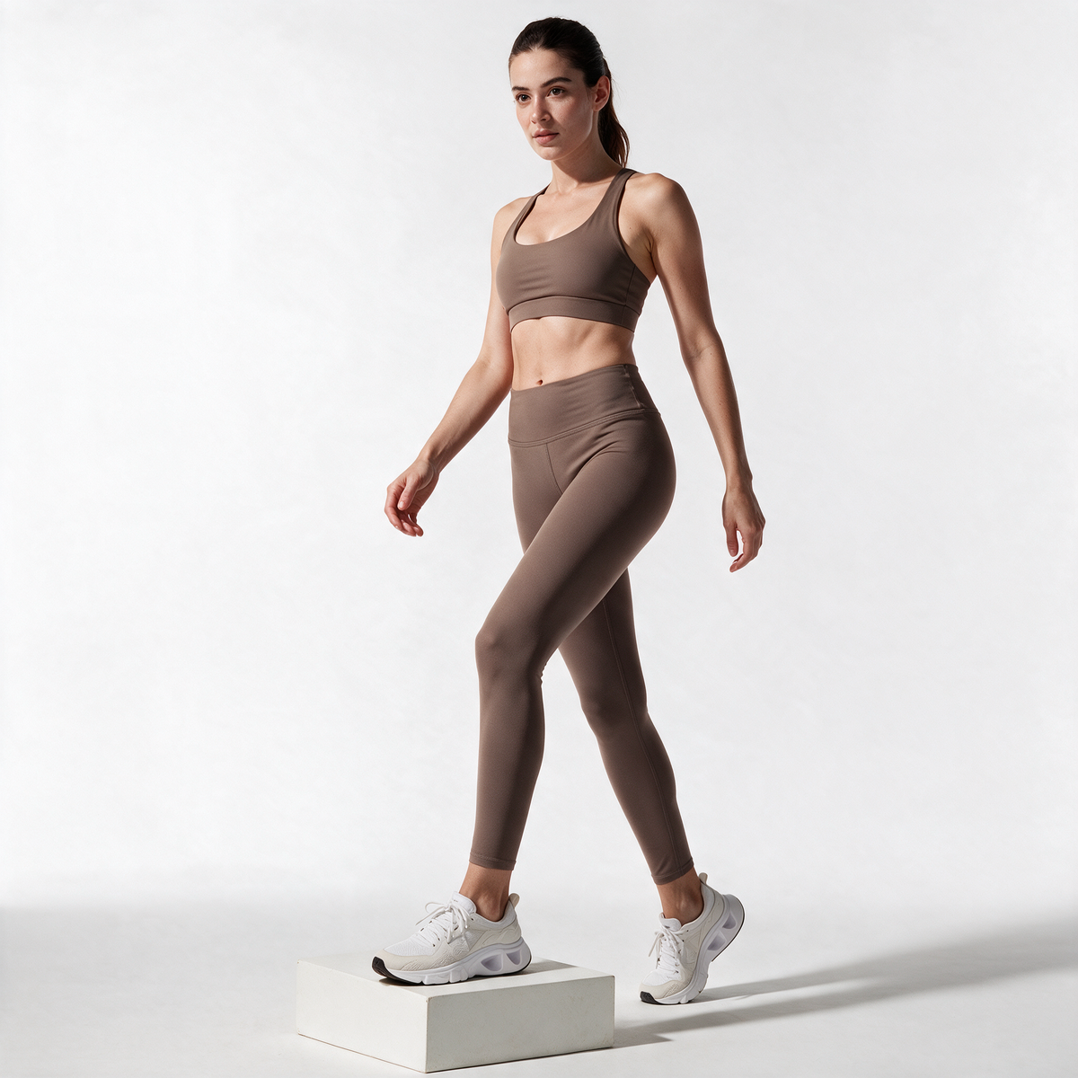 Natural Performance Full Length Leggings in Pebble — low step-up