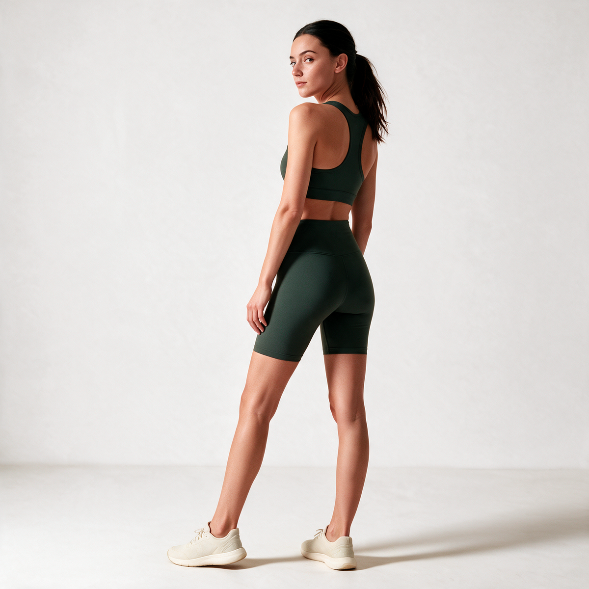 Organic Stretch Cycling Shorts in Olive Green — view 2