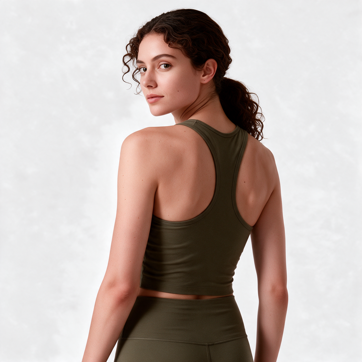 Natural Crop Racer Tank in Olive Green — racerback