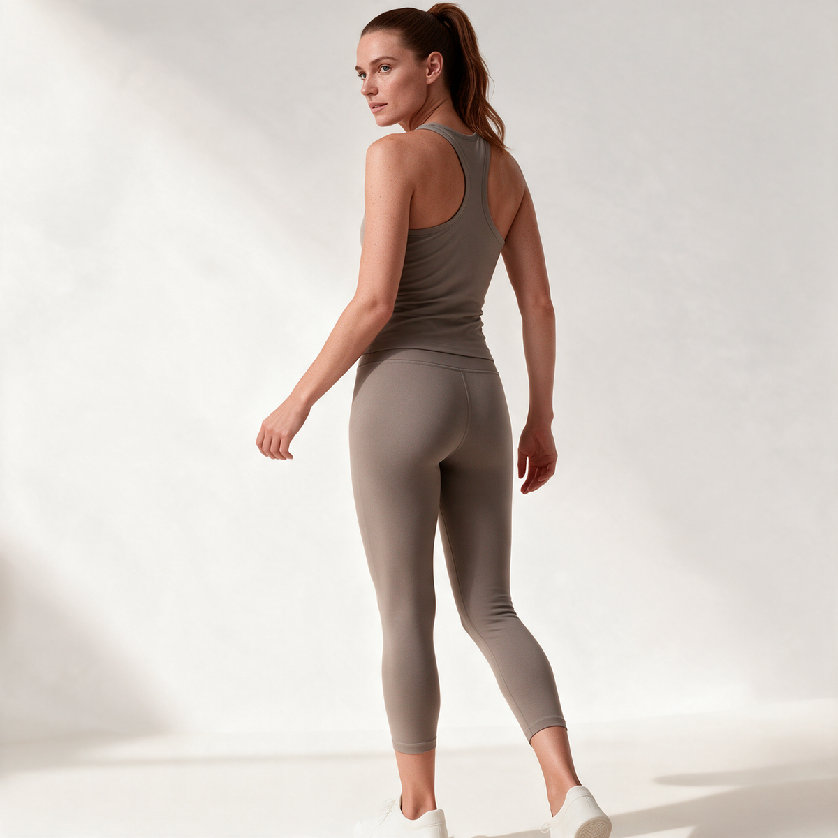 Natural Midi Pants in Pebble — rear view