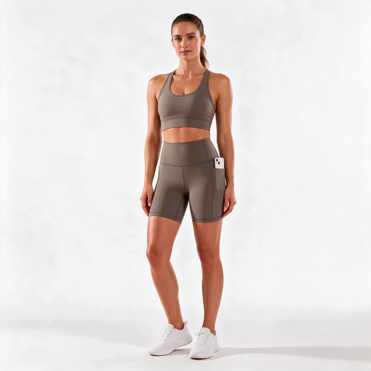 Organic Stretch Biker Shorts with Pockets in Pebble — hero