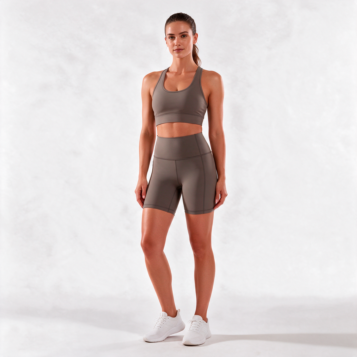 Organic Stretch Biker Shorts with Pockets in Pebble — detail