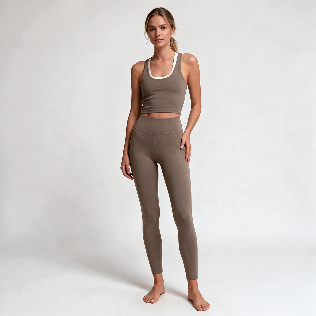 Natural Performance Pocket Leggings in Pebble — view 1
