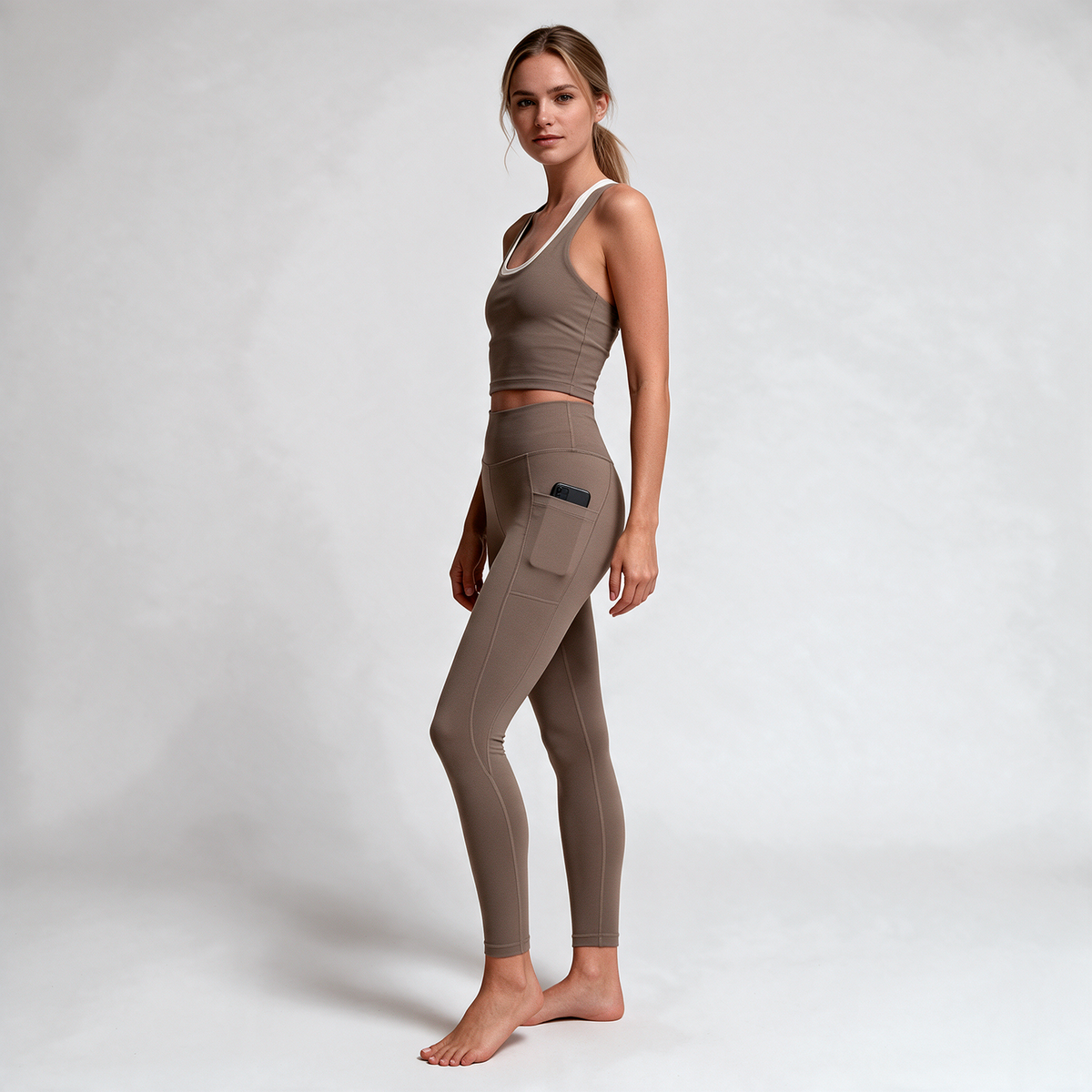 Natural Performance Pocket Leggings in Pebble — view 4