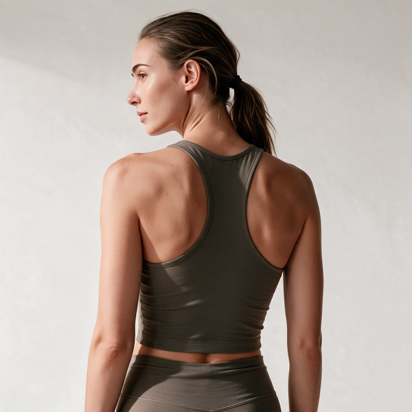 Natural Crop Racer Tank in Pebble — racerback